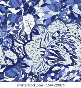 Tracery seamless pattern. Mehndi design. Ethnic colorful doodle texture. Curved doodling background. Vector