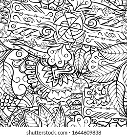 Tracery seamless pattern. Mehndi design. Ethnic monochrome binary doodle texture. Curved doodling black and white background. Vector