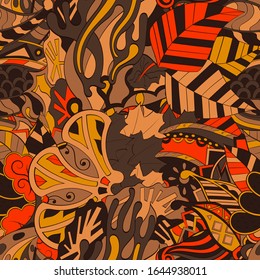 Tracery seamless pattern. Mehndi design. Ethnic colorful doodle texture. Curved doodling background. Vector