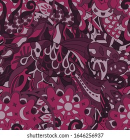 Tracery seamless pattern. Mehndi design. Ethnic colorful doodle texture. Curved doodling background. Vector