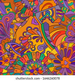 Motif harmonieux de trace. Design Mehndi. Texture ethnique colorée de gribouillis. Arrière-plan gribouillage courbe. Image vectorielle