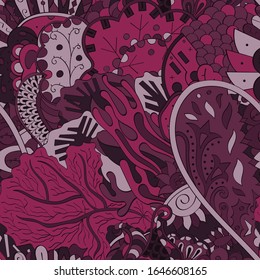 Tracery seamless pattern. Mehndi design. Ethnic colorful doodle texture. Curved doodling background. Vector