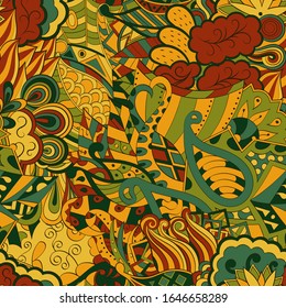 Tracery seamless pattern. Mehndi design. Ethnic colorful doodle texture. Curved doodling background. Vector