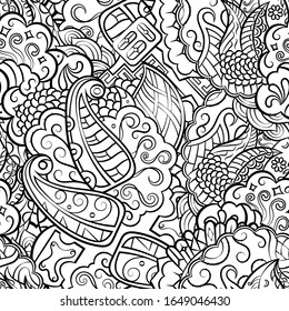 Tracery seamless pattern. Mehndi design. Ethnic monochrome binary doodle texture. Curved doodling black and white background. Vector
