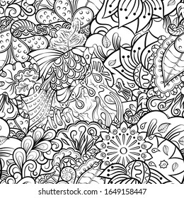 Tracery seamless pattern. Mehndi design. Ethnic monochrome binary doodle texture. Curved doodling black and white background. Vector