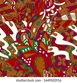 Tracery seamless pattern. Mehndi design. Ethnic colorful doodle texture. Curved doodling background. Vector