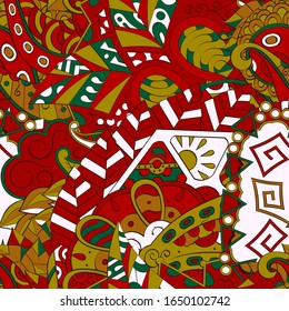 Tracery seamless pattern. Mehndi design. Ethnic colorful doodle texture. Curved doodling background. Vector