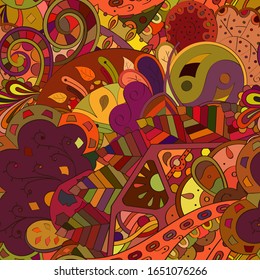 Tracery seamless pattern. Mehndi design. Ethnic colorful doodle texture. Curved doodling background. Vector