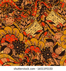 Tracery seamless pattern. Mehndi design. Ethnic colorful doodle texture. Curved doodling background. Vector