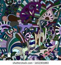 Tracery seamless pattern. Mehndi design. Ethnic colorful doodle texture. Curved doodling background. Vector