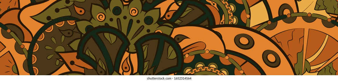 Tracery seamless pattern. Mehndi design. Ethnic colorful doodle texture. Curved doodling background. Vector