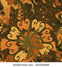 Tracery seamless pattern. Mehndi design. Ethnic colorful doodle texture. Curved doodling background. Vector