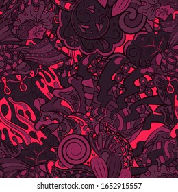 Tracery seamless pattern. Mehndi design. Ethnic colorful doodle texture. Curved doodling background. Vector