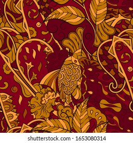 Tracery seamless pattern. Mehndi design. Ethnic colorful doodle texture. Curved doodling background. Vector