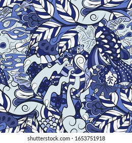 Tracery seamless pattern. Mehndi design. Ethnic colorful doodle texture. Curved doodling background. Vector