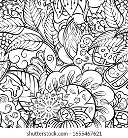 Tracery seamless pattern. Mehndi design. Ethnic monochrome binary doodle texture. Curved doodling black and white background. Vector