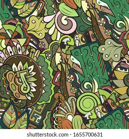 Tracery seamless pattern. Mehndi design. Ethnic colorful doodle texture. Curved doodling background. Vector
