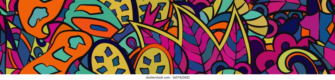 Tracery seamless pattern. Mehndi design. Ethnic colorful doodle texture. Curved doodling background. Vector