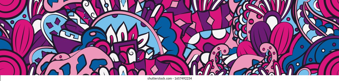 Tracery seamless pattern. Mehndi design. Ethnic colorful doodle texture. Curved doodling background. Vector