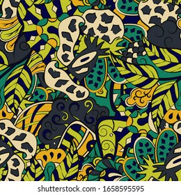 Tracery seamless pattern. Mehndi design. Ethnic colorful doodle texture. Curved doodling background. Vector