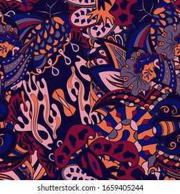 Tracery seamless pattern. Mehndi design. Ethnic colorful doodle texture. Curved doodling background. Vector