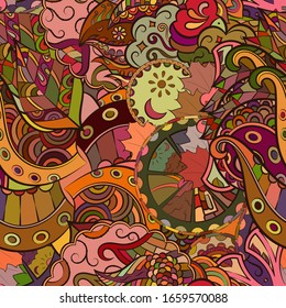 Tracery seamless pattern. Mehndi design. Ethnic colorful doodle texture. Curved doodling background. Vector