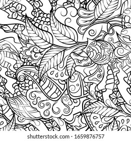 Tracery seamless pattern. Mehndi design. Ethnic monochrome binary doodle texture. Curved doodling black and white background. Vector