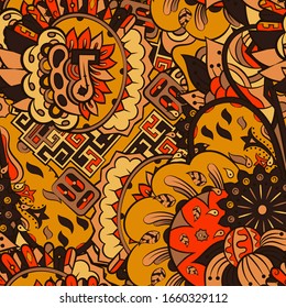 Tracery seamless pattern. Mehndi design. Ethnic colorful doodle texture. Curved doodling background. Vector