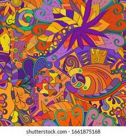 Tracery seamless pattern. Mehndi design. Ethnic colorful doodle texture. Curved doodling background. Vector