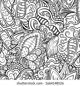 Tracery seamless pattern. Mehndi design. Ethnic monochrome binary doodle texture. Curved doodling black and white background. Vector