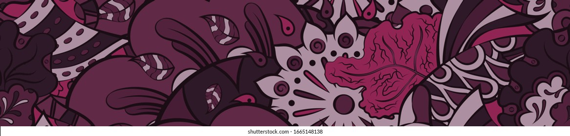 Tracery seamless pattern. Mehndi design. Ethnic colorful doodle texture. Curved doodling background. Vector