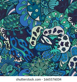 Tracery seamless pattern. Mehndi design. Ethnic colorful doodle texture. Curved doodling background. Vector
