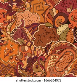 Tracery seamless pattern. Mehndi design. Ethnic colorful doodle texture. Curved doodling background. Vector