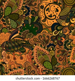 Tracery seamless pattern. Mehndi design. Ethnic colorful doodle texture. Curved doodling background. Vector