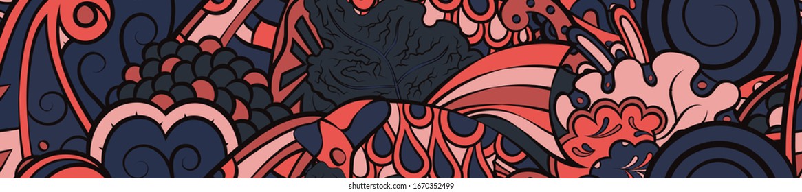 Tracery seamless pattern. Mehndi design. Ethnic colorful doodle texture. Curved doodling background. Vector