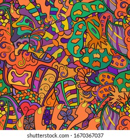 Tracery seamless pattern. Mehndi design. Ethnic colorful doodle texture. Curved doodling background. Vector