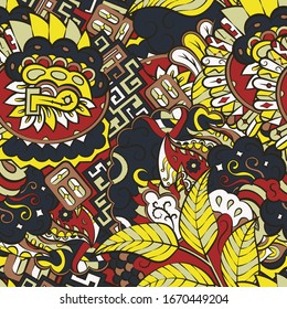 Tracery seamless pattern. Mehndi design. Ethnic colorful doodle texture. Curved doodling background. Vector