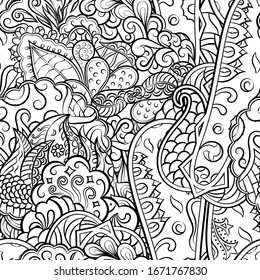 Tracery seamless pattern. Mehndi design. Ethnic monochrome binary doodle texture. Curved doodling black and white background. Vector