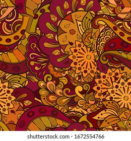 Tracery seamless pattern. Mehndi design. Ethnic colorful doodle texture. Curved doodling background. Vector