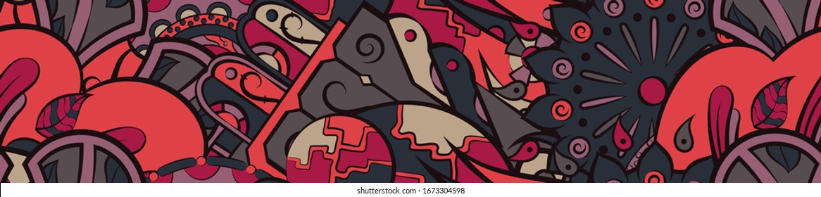 Tracery seamless pattern. Mehndi design. Ethnic colorful doodle texture. Curved doodling background. Vector