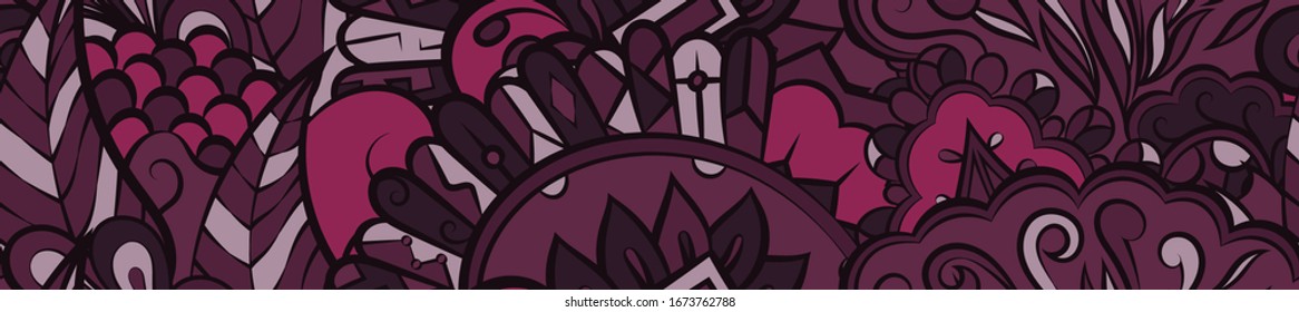 Tracery seamless pattern. Mehndi design. Ethnic colorful doodle texture. Curved doodling background. Vector