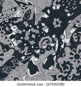 Tracery seamless pattern. Mehndi design. Ethnic colorful doodle texture. Curved doodling background. Vector