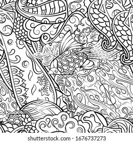 Tracery seamless pattern. Mehndi design. Ethnic monochrome binary doodle texture. Curved doodling black and white background. Vector