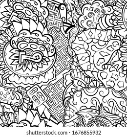 Tracery seamless pattern. Mehndi design. Ethnic monochrome binary doodle texture. Curved doodling black and white background. Vector