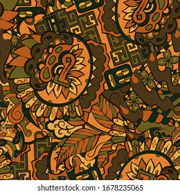 Tracery seamless pattern. Mehndi design. Ethnic colorful doodle texture. Curved doodling background. Vector