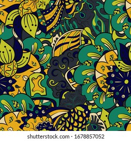 Tracery seamless pattern. Mehndi design. Ethnic colorful doodle texture. Curved doodling background. Vector