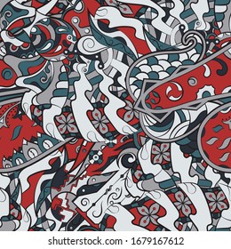 Tracery seamless pattern. Mehndi design. Ethnic colorful doodle texture. Curved doodling background. Vector
