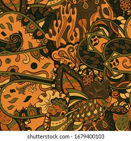 Tracery seamless pattern. Mehndi design. Ethnic colorful doodle texture. Curved doodling background. Vector