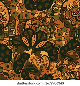 Tracery seamless pattern. Mehndi design. Ethnic colorful doodle texture. Curved doodling background. Vector