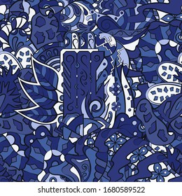 Tracery seamless pattern. Mehndi design. Ethnic colorful doodle texture. Curved doodling background. Vector